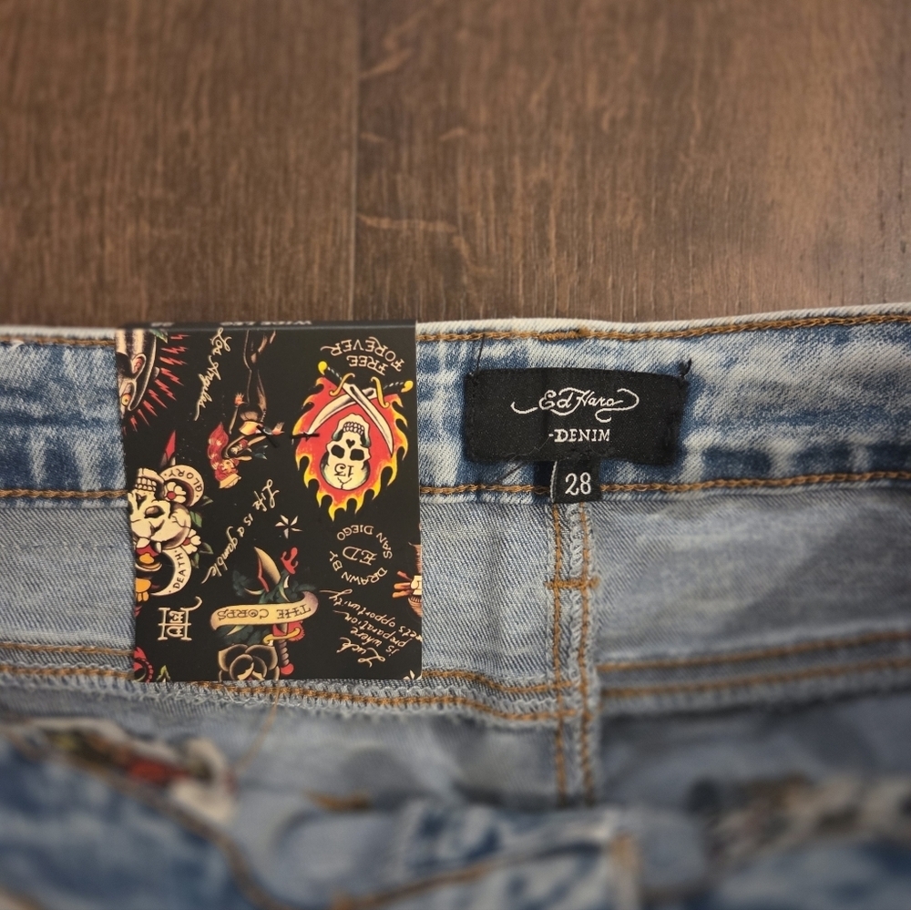 NWT Y2K Ed Hardy Crawling Tiger Stretch Wide Leg Jeans - Light Wash - Picture 6 of 9